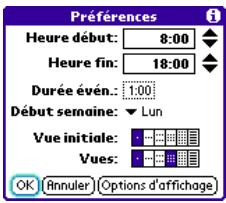 PALM TREO 600 - Personnalisation des préférences générales de votre calendrier - 1