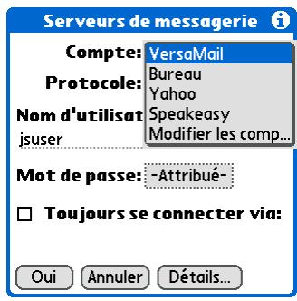 PALM TUNGSTEN T5 - Gestion des paramètres de courrier entrant et sortant - 1