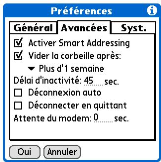 PALM TUNGSTEN T5 - Définition de préférences avancées pour les comptes - 1