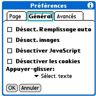PALM TUNGSTEN T5 - Configuration de remplissage automatique des adresses web et champs des formulaires - 1