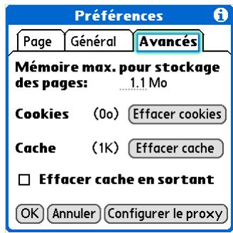 PALM TUNGSTEN T5 - Configuration des préférences de stockage des pages web - 2
