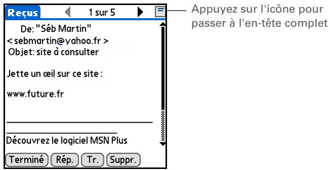 PALM TUNGSTEN T5 - Modification de l'en-tête des e-mails - 1