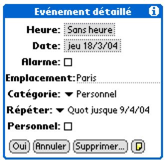 PALM TUNGSTEN T5 - Saisie d'un emplacement ou d'une note pour un événement - 1