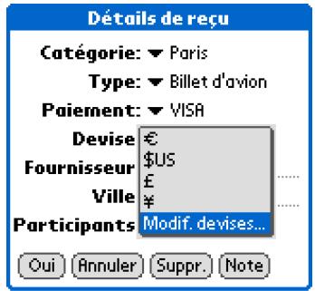 PALM TUNGSTEN T5 - Personnalisation de la liste de sélection devise - 3