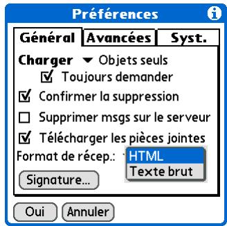 PALM TUNGSTEN T5 - Réception des messages au format HTML ou texte - 2