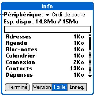 PALM TUNGSTEN T5 - Vérification de l'espace disponible et des numéros de version - 3