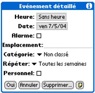 PALM TUNGSTEN T5 - Planification d'un événement répété - intervalle standard - 2