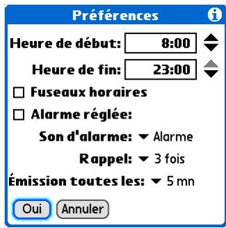 PALM TUNGSTEN T5 - Configuration des options d'alarme et d'heure - 1