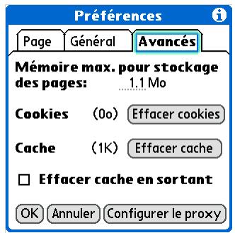 PALM TUNGSTEN T5 - Configuration des préférences pour l'utilisation d'un serveur proxy - 1
