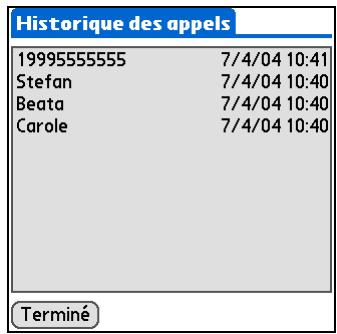 PALM TUNGSTEN T5 - Composition d'un numéro à partir de l'historique des appeals - 2