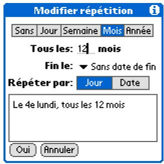 PALM TUNGSTEN T5 - Planification d'un événement répété - intervalle inhabituel - 3