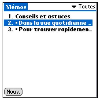 PALM TUNGSTEN T5 - Affichage et modification d'un mémo - 1