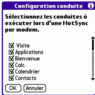 PALM TUNGSTENT E - Pour changer la configuration de la conduite pour une operation hotSync par réseau : - 1