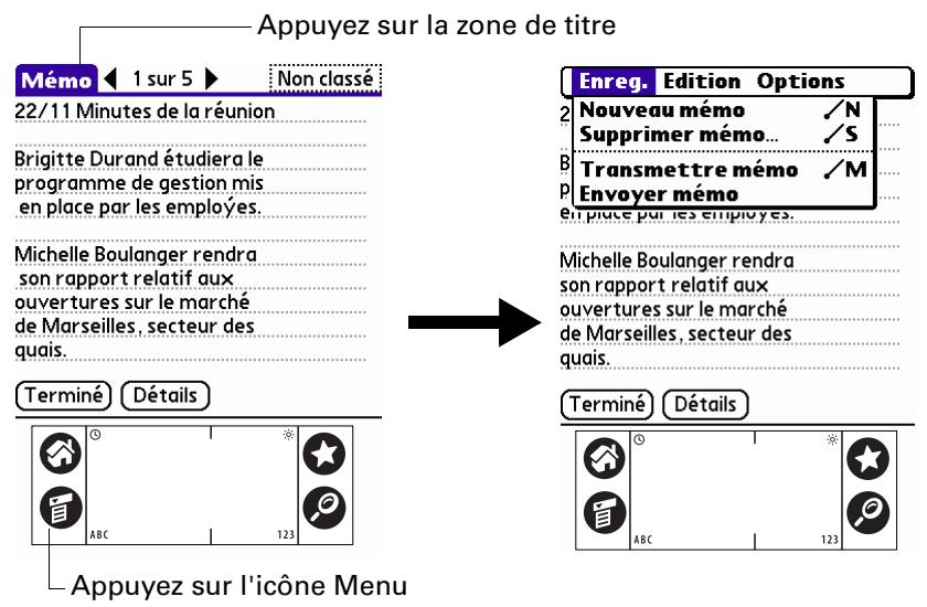 PALM TUNGSTENT E - Pour ouvrir la barre de menus : - 1