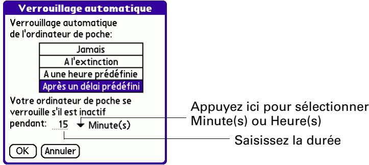 PALM TUNGSTENT E - Pour verrouiller votre ordinateur de poche après une période d'inactivité : - 1