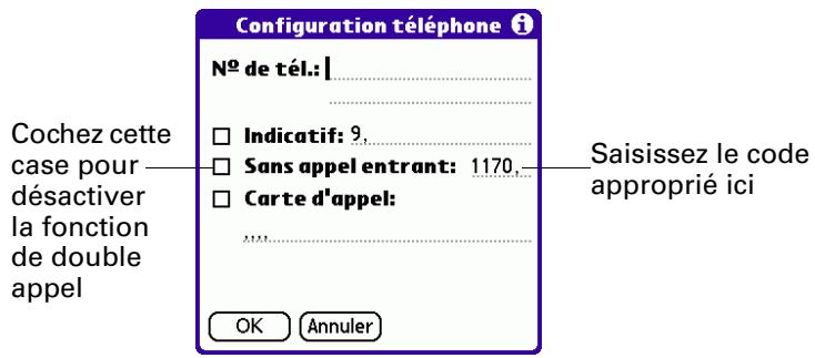 PALM TUNGSTENT E - Pour désactiver le service double appel : - 1