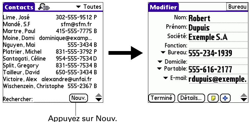 PALM TUNGSTENT E - Pour créer un contact : - 1
