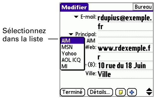 PALM TUNGSTENT E - Pour sélectionner des types de champs dans un contact : - 3