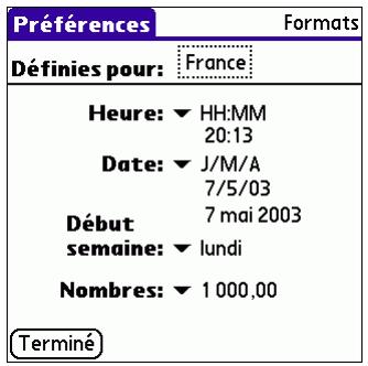 PALM TUNGSTENT E - Pour définir le pays par défaut : - 1