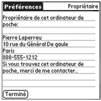 PALM TUNGSTENT E - Pour personnaliser les préférences relatives au propriétaire : - 1