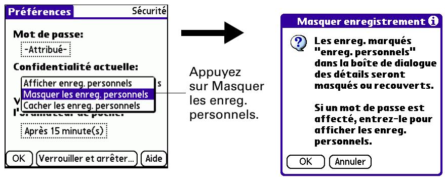 PALM TUNGSTENT E - Pour masquer tous les enregistrements personnels : - 1