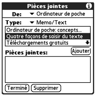 PALM TUNGSTENT E - Pour joindre un fichier à partir d'une application de votre ordinateur de poche : - 2