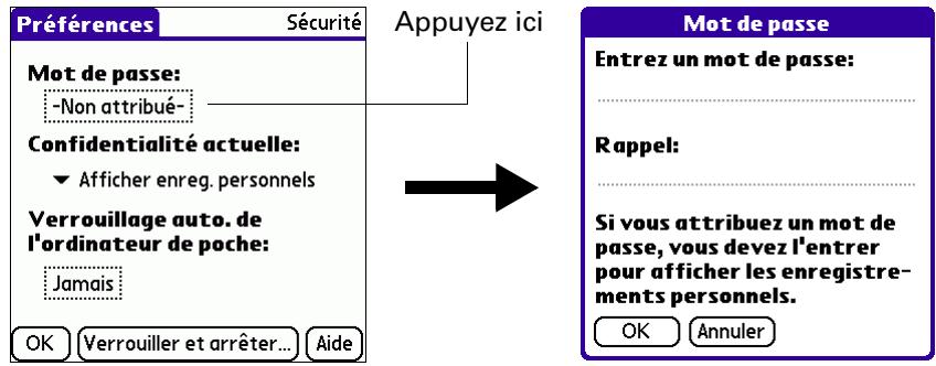 PALM TUNGSTENT E - Pour affétrer un mot de passe : - 1