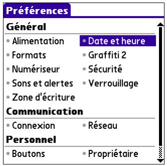 PALM TUNGSTENT E - Pour afficher les écrans des préférences de communication : - 1