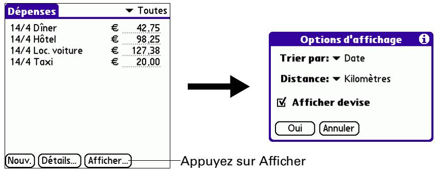 PALM TUNGSTENT E - Pour ouvrir la boîte de dialogue options d'affichage : - 1