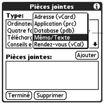 PALM TUNGSTENT E - Pour joindre un fichier à partir d'une application de votre ordinateur de poche : - 1
