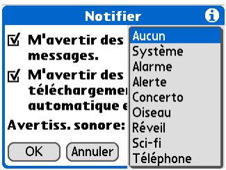 PALM TUNGSTENT E - Pour définir les options de notification : - 2
