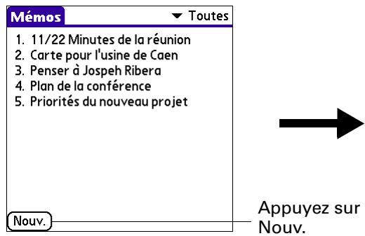 PALM TUNGSTENT E - Pour créer un mémo : - 1