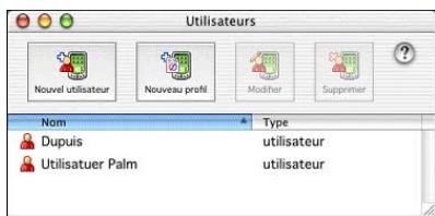 PALM TUNGSTENT E - Pour créer un profil utilisateur sur macintosh : - 1