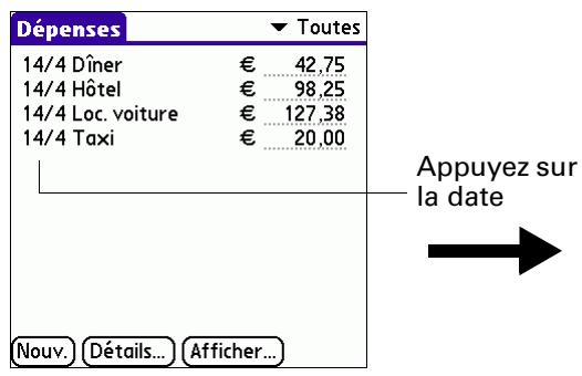 PALM TUNGSTENT E - Pour modifier la date d'une dépense : - 1