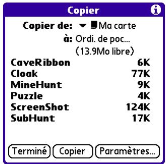 PALM TUNGSTENT E - Pour copier une application depuis une carte d'extension : - 1