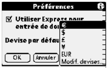 PALM ZIRE 71 - Pour modifier la devise par défaut : - 1