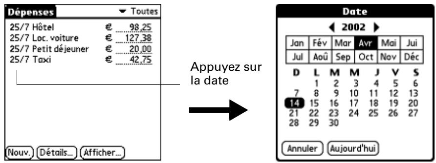 PALM ZIRE 71 - Pour modifier la date d'une dépense : - 1