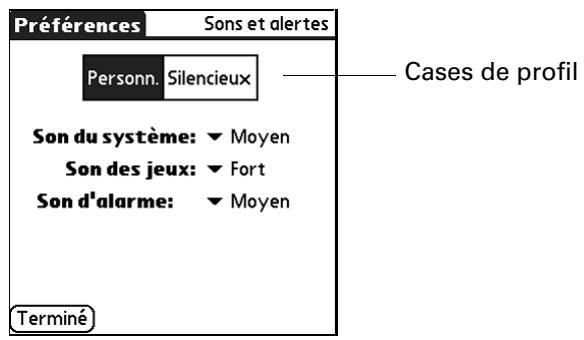 PALM ZIRE 71 - Option sons et alertes de l'écran préférences - 2