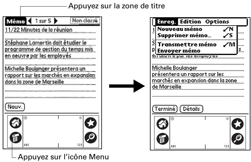 PALM ZIRE 71 - Pour ouvrir la barre de menus : - 1