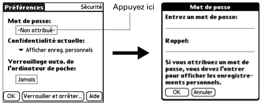 PALM ZIRE 71 - Pour affétrer un mot de passe : - 1