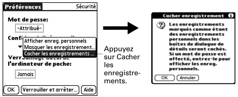 PALM ZIRE 71 - Pour cacheter tous les enregistrements personnels : - 1