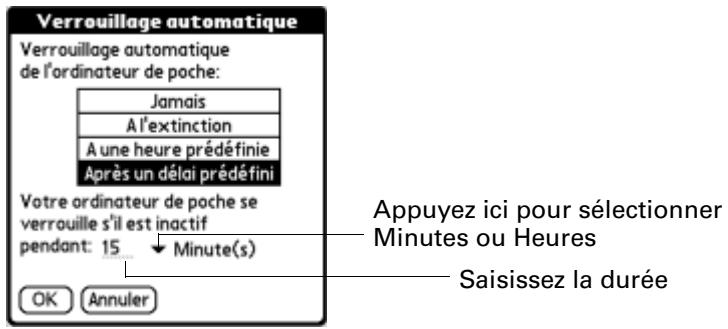 PALM ZIRE 71 - Pour verrouiller votre ordinateur de poche après une période d'inactivité : - 1