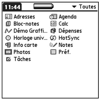 PALM ZIRE 71 - Pour modifier l'affichage de l'écran applications : - 1