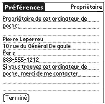 PALM ZIRE 71 - Pour personnaliser les préférences relatives au propriétaire : - 1