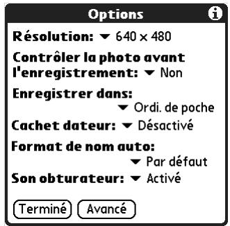PALM ZIRE 71 - Pour définir les options de l'appareil photo : - 1