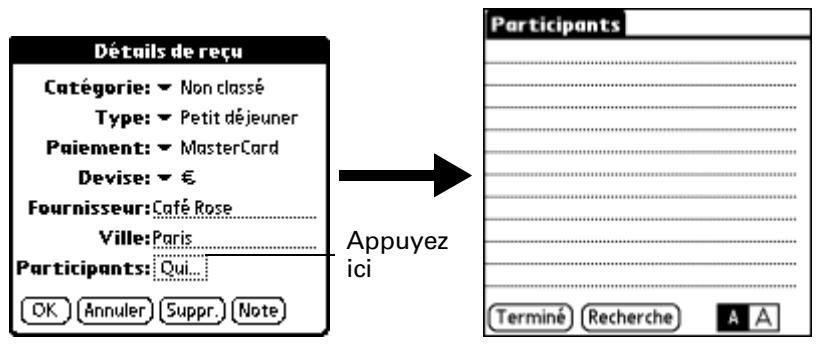 PALM ZIRE 71 - Pour ajouter des noms à un enregistrement de dépenses : - 2