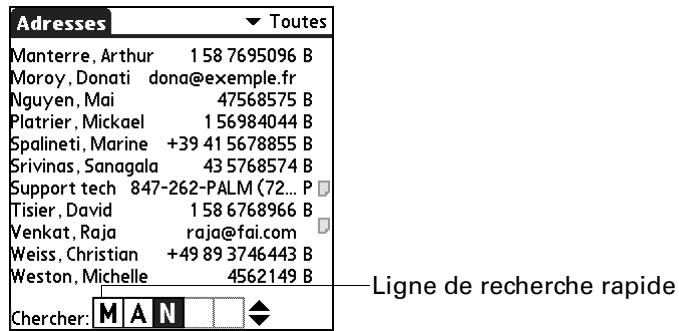 PALM ZIRE 71 - Pour rechercher un enregistrement dans adresses avec le navigator : - 1