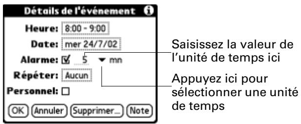 PALM ZIRE 71 - Pour définir une alarme pour un événement : - 1