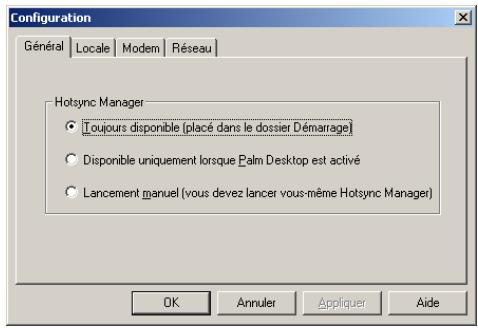PALM ZIRE 71 - Pour paramétrer les options de synchronisation avec un ordinateur sous windows : - 1