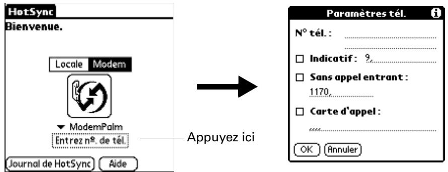 PALM ZIRE 71 - Préparation de l'ordinateur de poche pour une opération hotsync par modem - 2